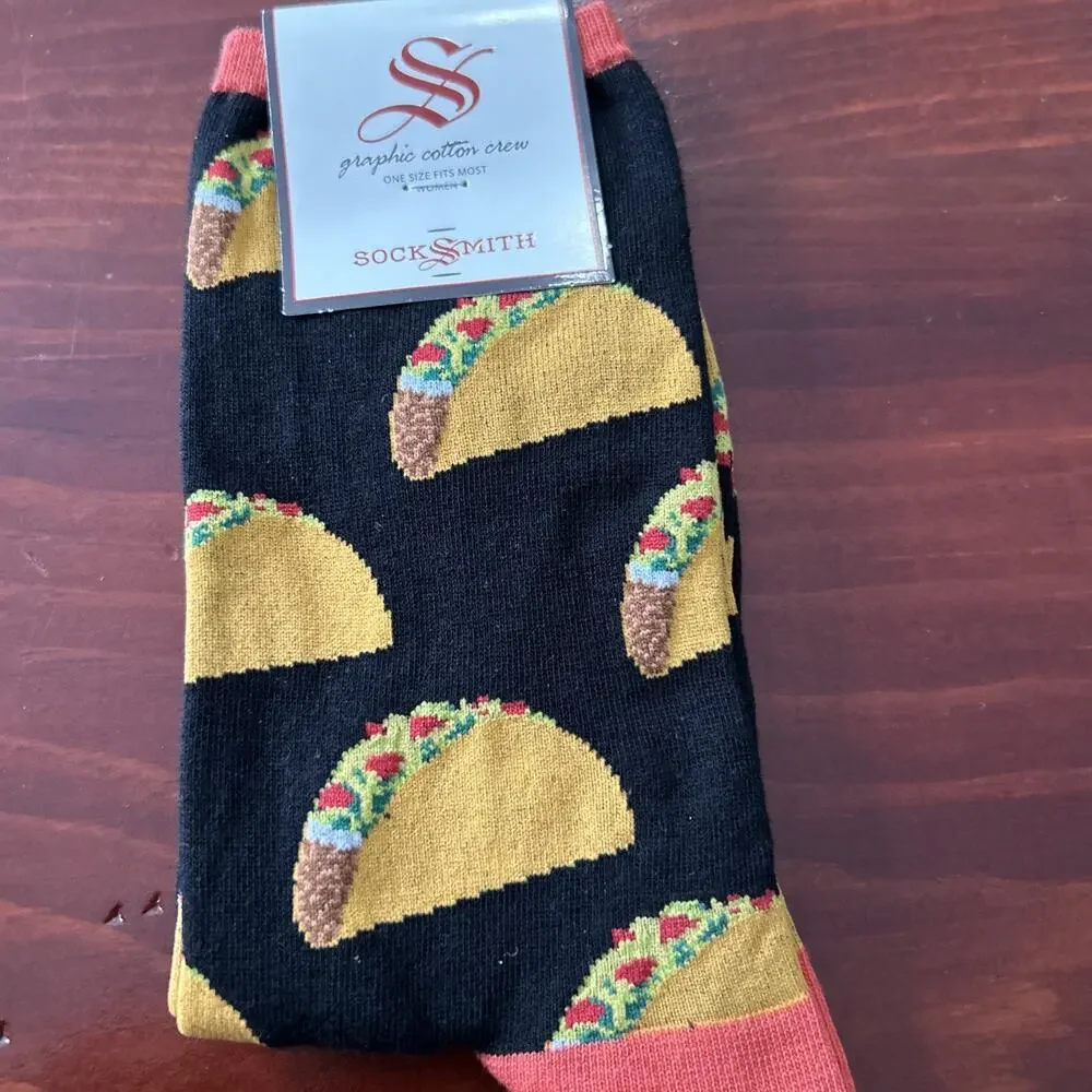 NWT!! SockSmith Women's Black Taco Socks One Size Fits Most Size 9-11